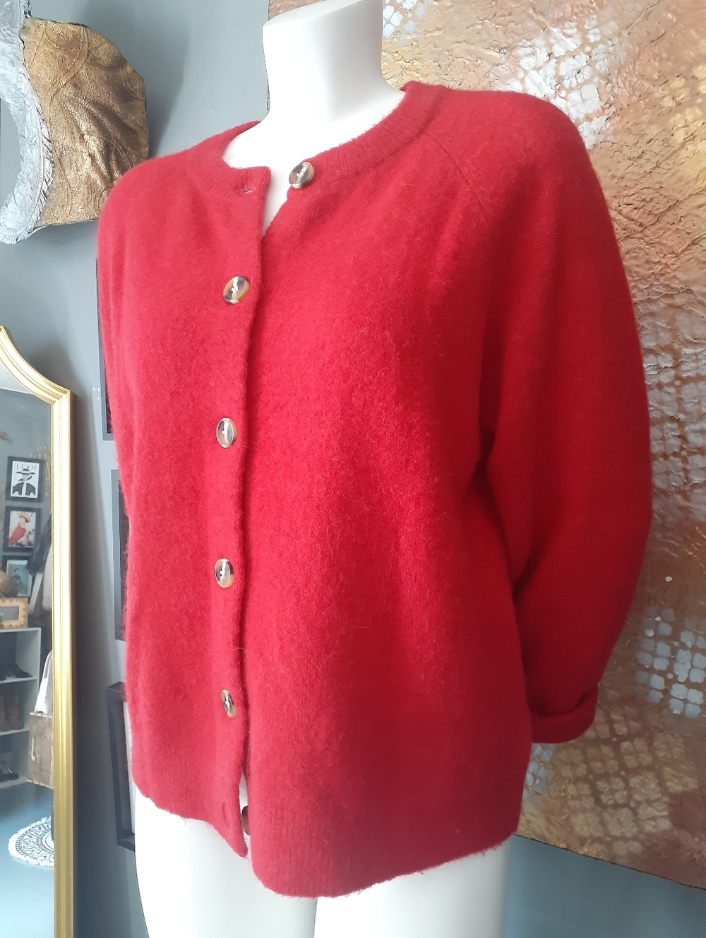 Zara Wool And Alpaca Blend Women's Classic Red Button-Front Sweater Cardigan
